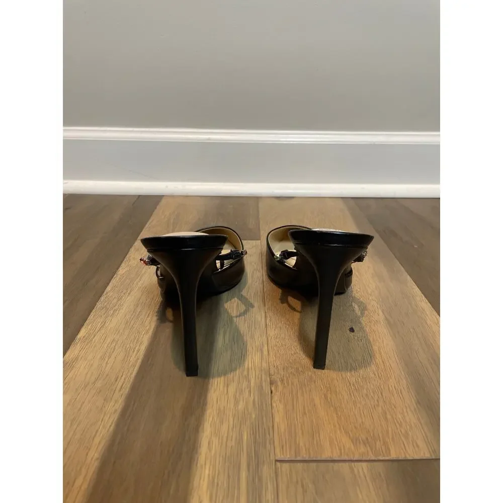 Nine West Womens Black Rhinestone Open‑Back Heels Size 10 New With Tag